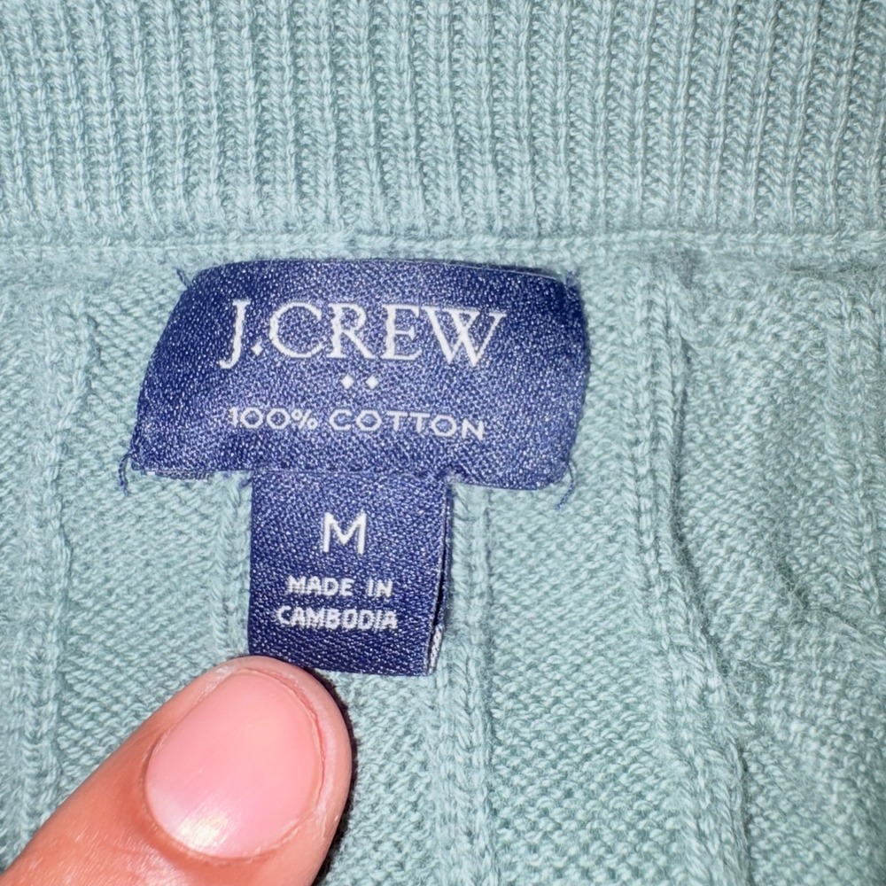 J.CREW Cable Knit Sweater Mens Medium Green Cotton Crewneck Fisherman - Picture 3 of 11